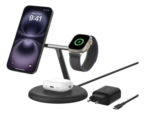 Base De Carga 3 En 1 Boostcharge Qi2 15w Negra