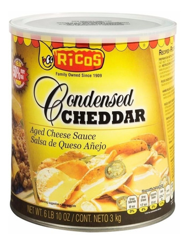 Queso Cheddar Para Nachos Ricos En Lata Condensado 3.03 Kg