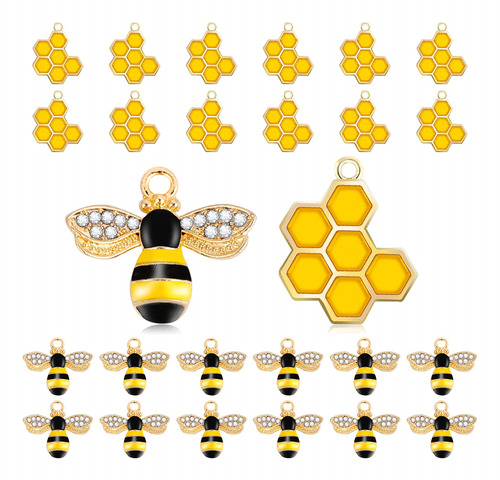 24 Dijes De Abeja De Aleación Esmaltada Con Diamantes De I.