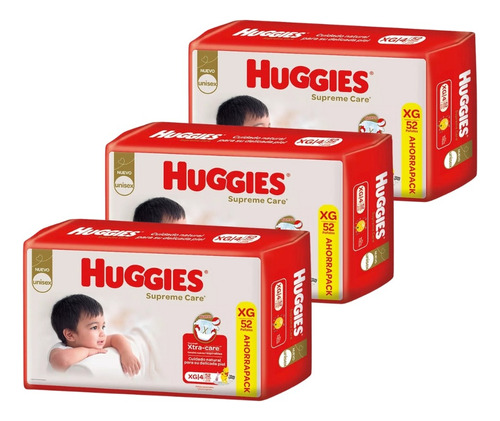 3un Pañales Huggies Supreme Care Unisex  Xg 52 u