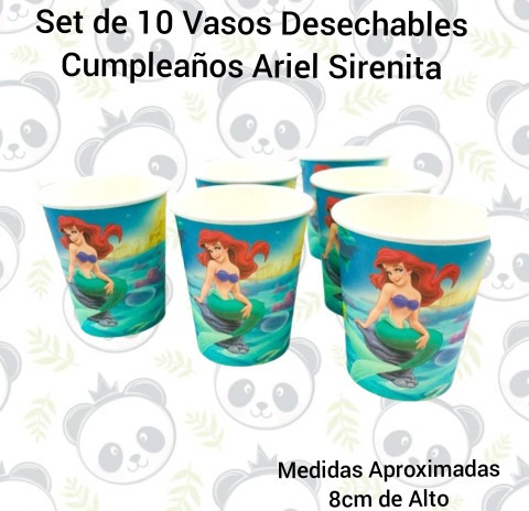 Set De 10 Vasos Desechables Cumpleaños La Sirenita Ariel 