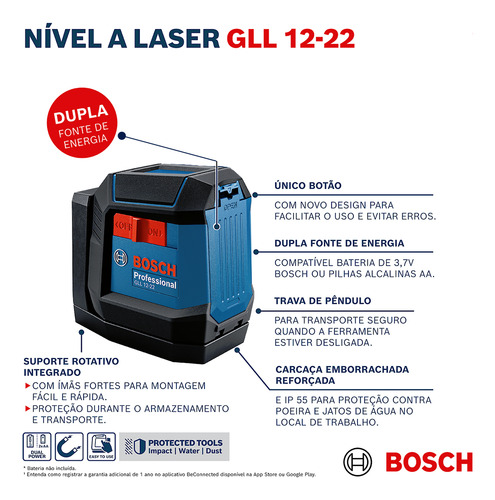 Nível Laser 2 Linhas Gll12-22 Bosch Profiss + Óculos E Tripé