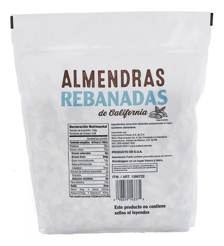 Almendras Rebanadas De California Kirkland Signature 908 Grs