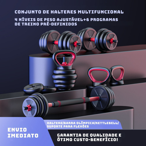 Kit Halteres Ajustáveis 40kg Barra Kettlebell Base Flexões