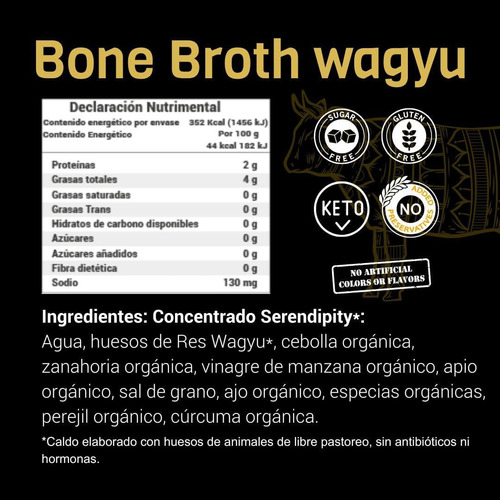 Caldo De Huesos Orgánico 3 Pzas Wagyu Bone Broth Serendipity