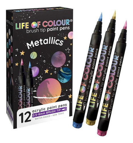 Brush Markers Acrilicos X12 Metalizado Life Of Colour Kokino