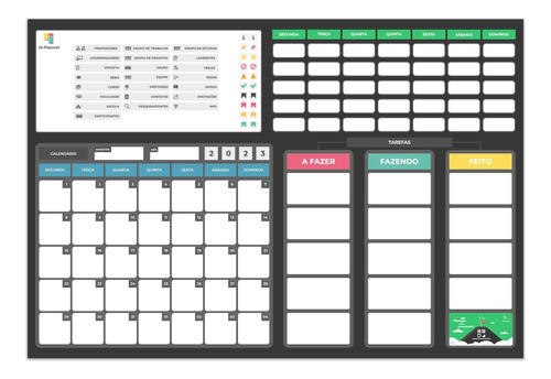 Quadro Organizador De Estudos, Atividades E Tarefas - Preto