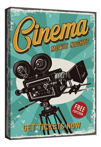 Cuadro Decorativo Canvas Poster Retro Cinema Color Poster Retro Cinema 4 Armazón Natural