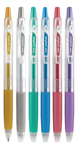 6 Lapicero/boligrafo Pilot Gel Pop Lol Punto Fino A Tinta Metalicos Exterior Metalicos