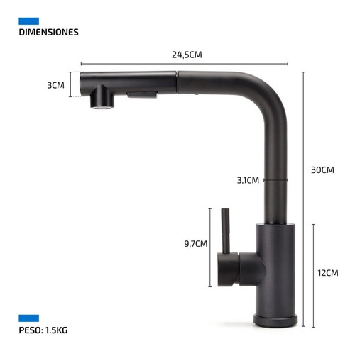 Imagen 5 de 10 de Griferia Monocomando Para Cocina Extensible Canilla De Acero