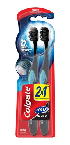 Cepillo Dental Colgate 360 Negro Suave Suave 2 Pzas Adulto