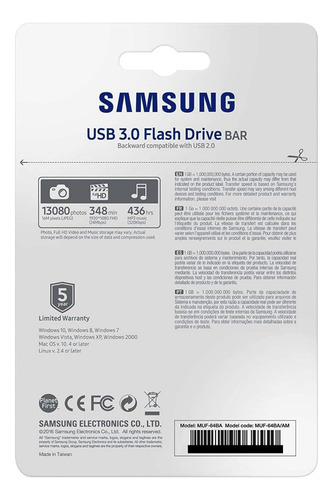 Pendrive Samsung 64gb Usb 3.0 Flash Driver 130 Mbs Metálico