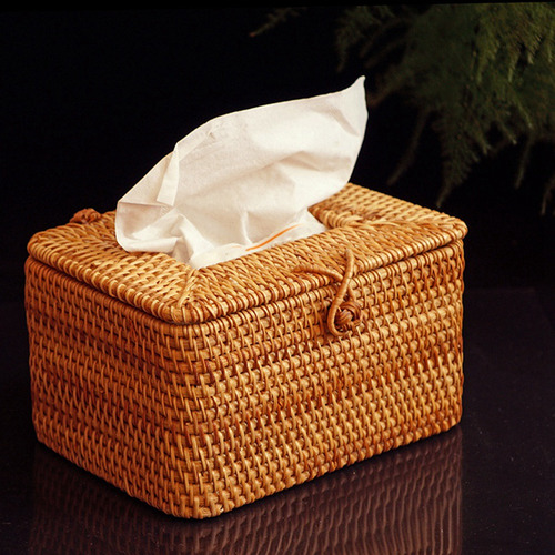 Caja Rectangular De Papel Para Pañuelos De Ratán Con 2 Estan