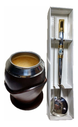 Conjunto Chimarrão Cuia Coquinho Bomba Aço Inox Ouro