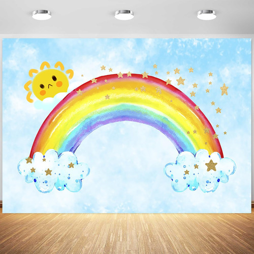 Telon Fondo Arcoiris Colorido 7 X 5 Pie Diseño Estrella Nube