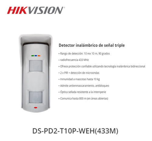 Sensor Hikvision Exterior Ds-pd2-t10p-weh Para Ds-pha20-w2b