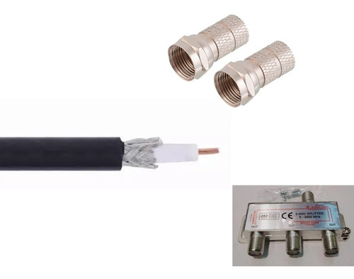 Cable Coaxil Para Tv Rollo X 15mts Armado + Splitter 3 S 1 E