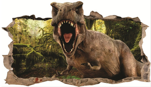 Vinilo Efecto 3d Pared Rota Dinosaurios T Rex - 50x30cm
