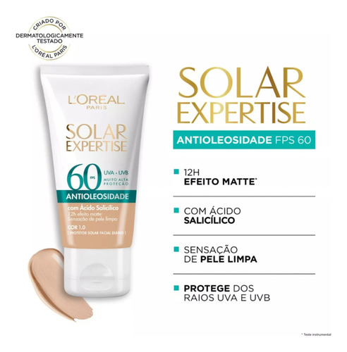 Protetor Solar Loréal Paris Antioleosidade Fps60 Cor 1.0 40g