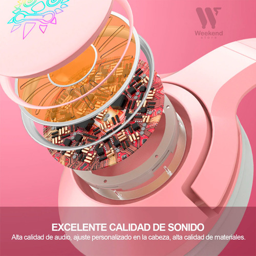 Imagen 4 de 9 de Audífono Gamer Onikuma K9 Rosado Pink Orejas De Gato