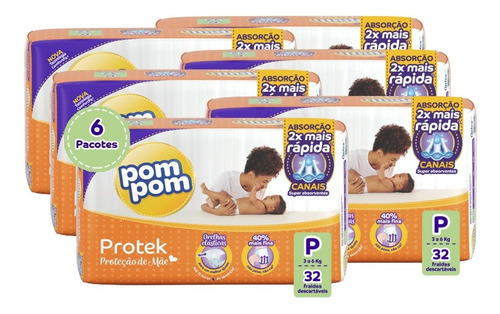Kit Fralda Pom Pom Protek Proteção De Mãe Jumbo P 192 Un