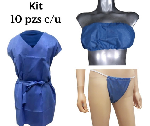 Kit Top, Tanga Y Bata Sin Mangas Desechable. Paquete 30 Pz