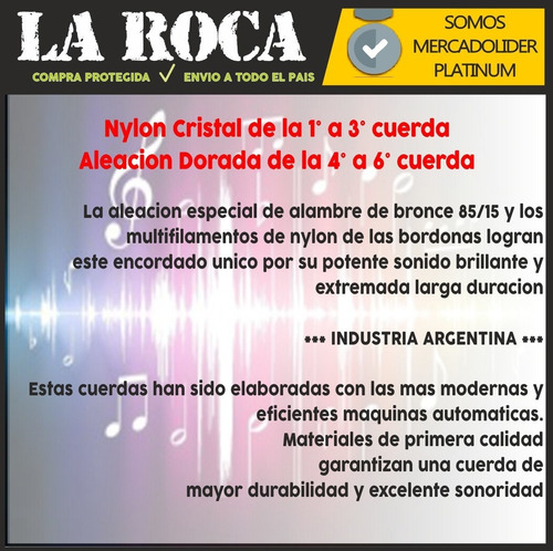 Imagen 4 de 10 de Encordado 6 Cuerdas Gauchita Guitarra Clasica Criolla