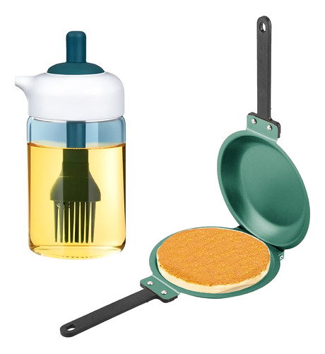 Pack Sarten Doble Para Pancakes + Dispensador De Aceite 