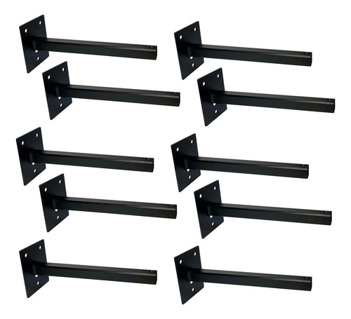 Kit 10 Suporte Braço Para Refletor Led Inclinado 40cm Parede Cor Preto
