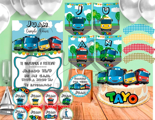Mini Kit Imprimible Tayo El Pequeño Autobus + Inv Dig Person