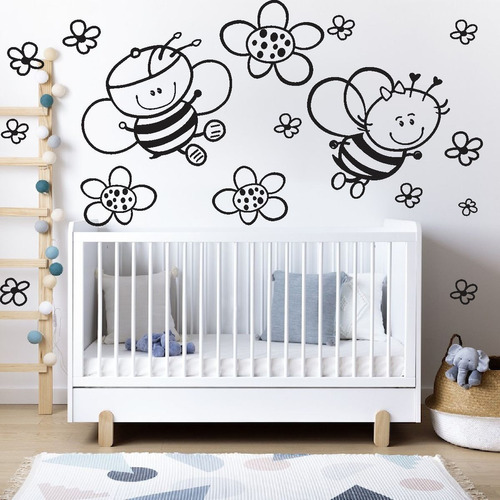 Vinilos Decorativos Pared Flores Y Abejas Infantil Oferta