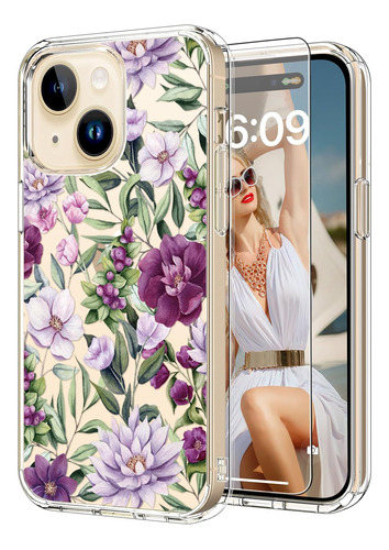 Funda Icedio, Para iPhone 15, Diseno Floral, Multicolor