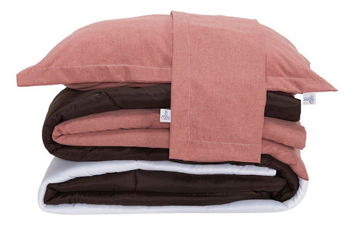 Kit Edredom Dupla Face Casal Queen 7 Peças 400 Fios Cor Rose