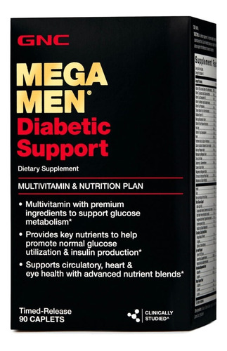 Gnc Mega Men Diabetic Support Multivitamínico 90 Caps Sabor Sem Sabor