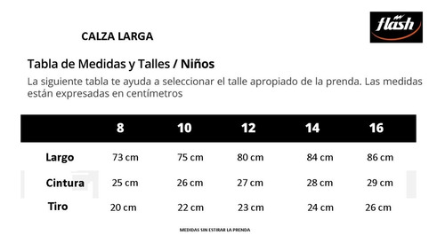 Calza Larga Infantil Flash Spandex Termicas Rugby Niño Niña