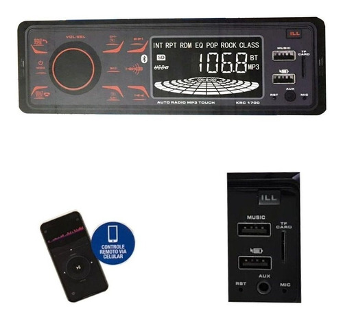 Rádio Mp3 Krc1700 Bluetooth Muda Pasta Usb Am/fm Preto Kx3
