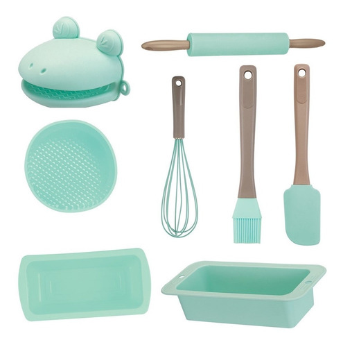 Kit Cozinha Luva Batedor Pincel Espatula Forma Pão Silicone