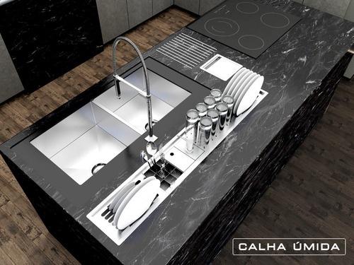 Imagem 7 de 7 de Cuba Dupla Inox Quadrada Pia C/ Válvula 80x40 Embutir
