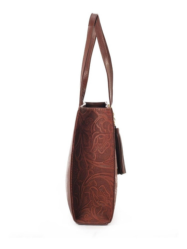 Imagen 5 de 6 de Bolsa De Piel Con Grabado Tipo Cincelado Asa Ajustable Bolso