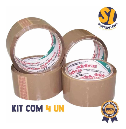 Imagem 2 de 6 de Kit 4 Fitas P/ Empacotamento Marrom 48mmx40m - Adelbras