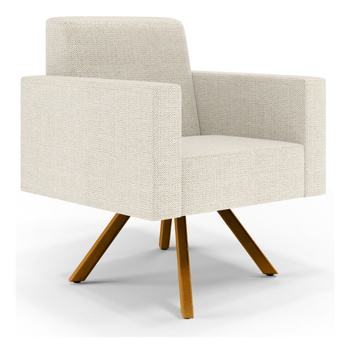 Kit 02 Poltronas Decorativa Giratória Para Sala Base de Madeira Helô L02 Linho Champagne