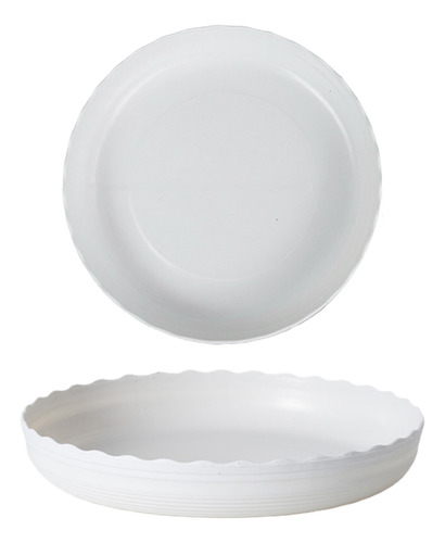 Platillo Para Plantas De Plástico Con Borde Ondulado Blanco,