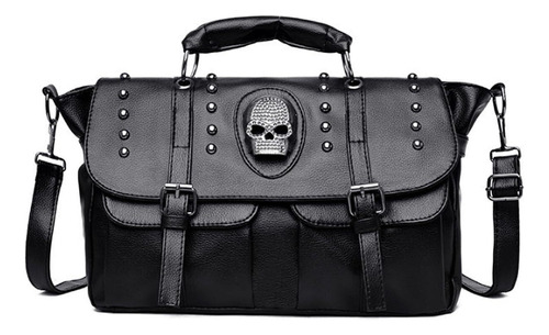 Amviks Bolso De Hombro Con Diseño De Calavera Punk For Mujer, Bolso Grande Con Asa Superior, Bolso Gótico Con Remaches, Bolso De Mano Con Tapa, Color