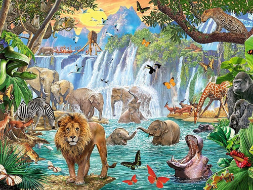 Rompecabezas Safari En Cascada 1500 Pz Ravensburger Elefante