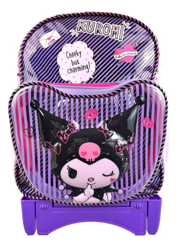Mochila Ruedas, Llantitas Kuromi, Hello Kitty, Preescolar, Kinder Original Ruz Morado Kuromi
