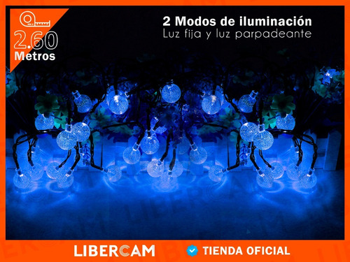 Imagen 5 de 10 de Guirnalda Tira Luz Led Bolita Carga Solar Lampara 2 Efectos