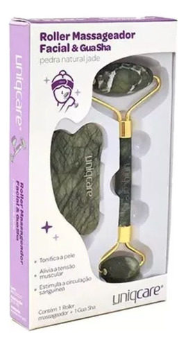 Rolo Pedra De Jade+placa Gua Sha Massagem Facial Anti Rugas