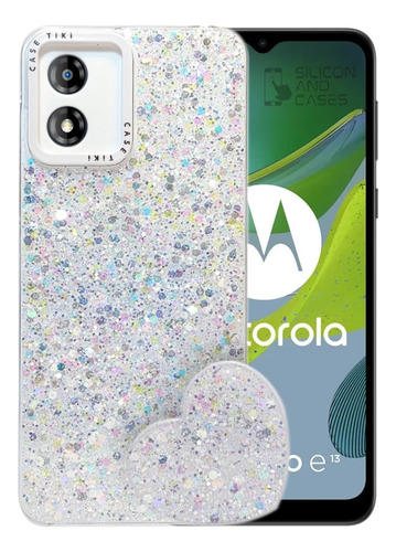 Carcasa Para Motorola E13 Glitter Incluye Pop Socket