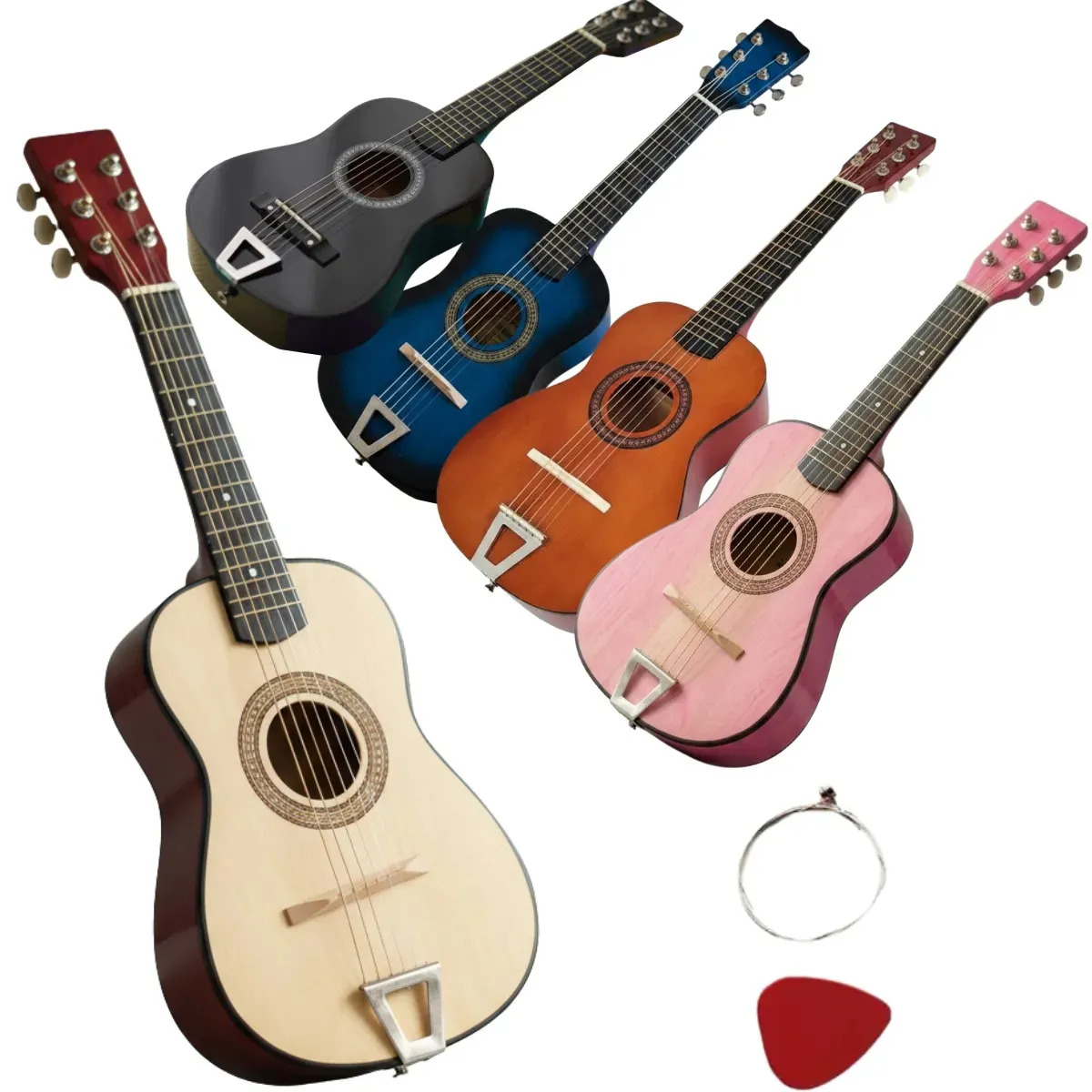 Mini Violão Infantil Brinquedo Madeira Cordas Em Aço Palheta Beje Hk9