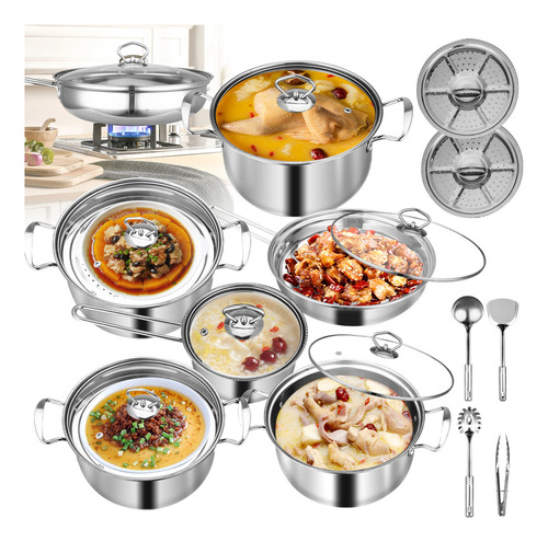 Juego Bateria De Cocina Acero Inoxi Ollas Sarten Humeantes